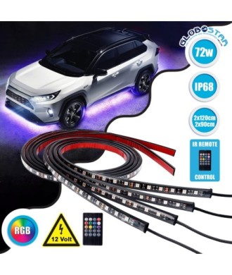 GLOBOSTAR® UNDERBODY 81841 Κιτ Διακοσμητικού Φωτισμού Αυτοκινήτου με IR Ασύρματο Χειριστήριο LED 72W 4320lm 120° DC 12V Αδιάβροχο IP65 Πολύχρωμο RGB - 2 Τεμάχια x Μ90 x Π1.3 x Υ1.3cm & 2 Τεμάχια x Μ120 x Π1.3 x Υ1.3cm - Πακέτο 4 Τεμαχίων - 1 Χρόνο Εγγύηση